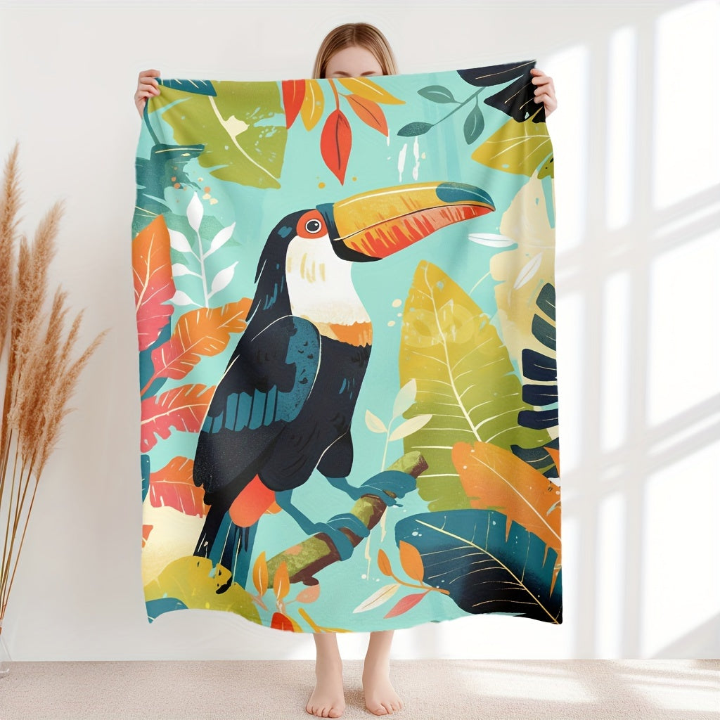 Flannel Lightweight Plush Comfort Blanket featuring Tropical Toucan Design - Perfect for Home and Travel! This cozy blanket is soft, warm, and versatile, making it ideal for relaxing on the sofa, napping at the office, or keeping warm while camping or in