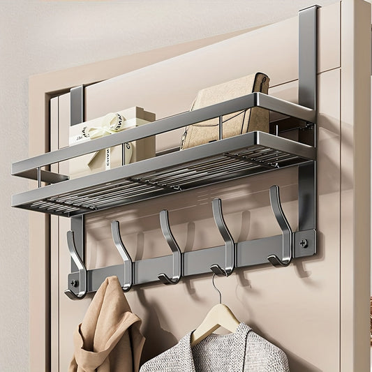 Durable Metal Over-the-Door Hanging Organizer with Storage Rack - No-Drill Installation for Bedroom & Bathroom - Perfect for Clothes, Bags, Keys & More - Accessory Holder and Facade Door Hook - Ideal Bathroom Organizers and Storage Solution