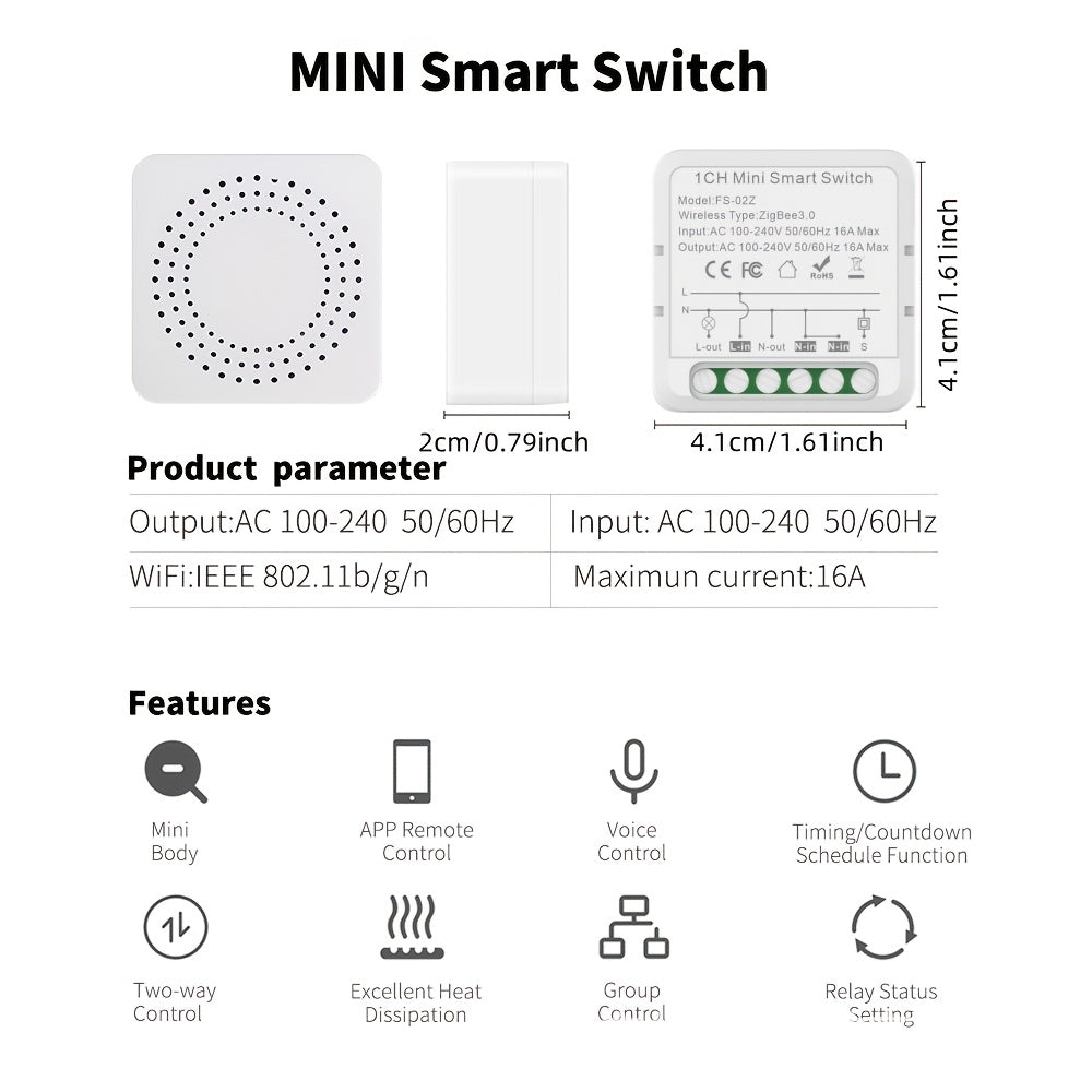 WiFi Mini Smart Switch with Voice & App Control, Timer Function, No Hub Required, Compatible with Alexa/Google Home, Available in 1/2/3/4 Gang options.