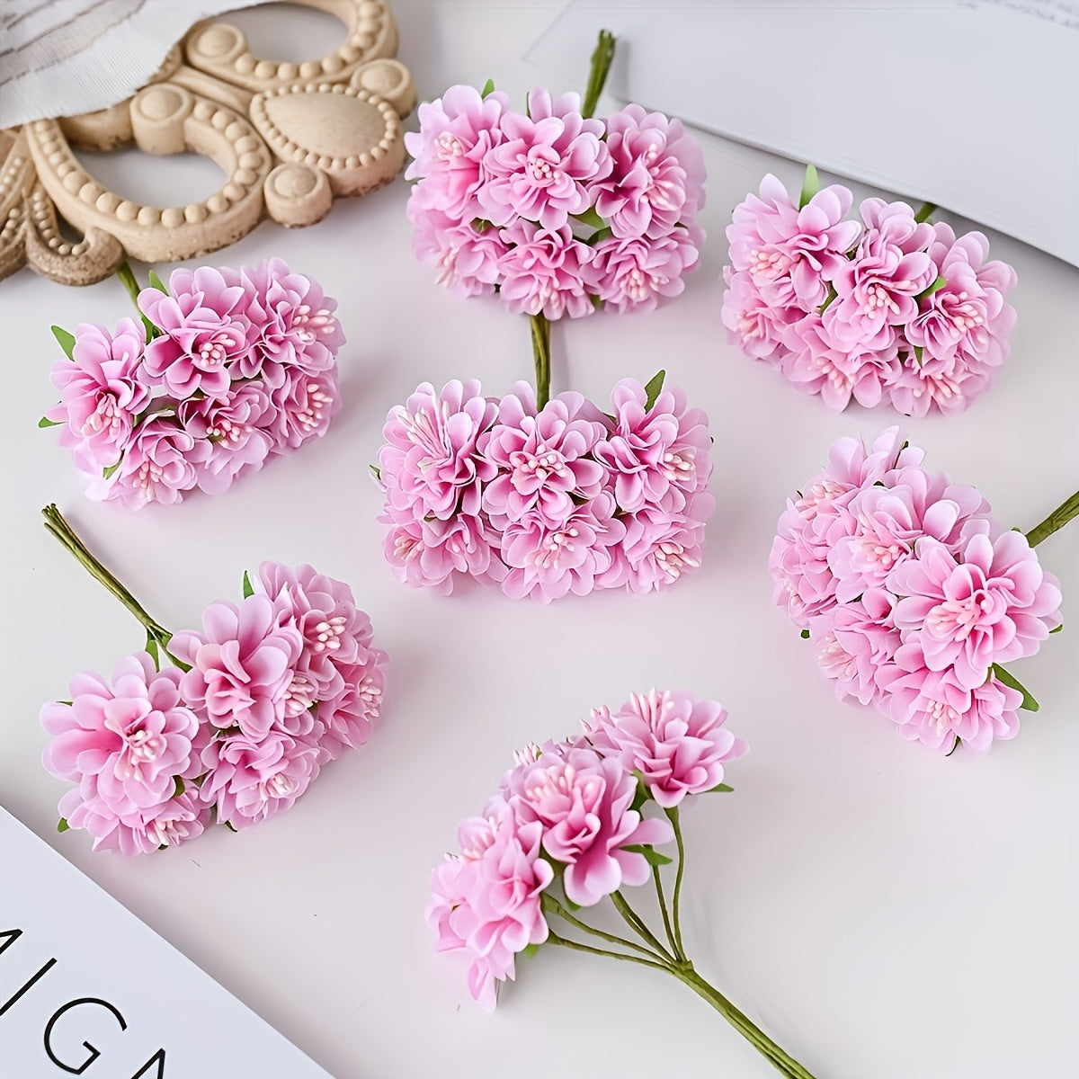 1 Mini Artificial Hydrangea Bouquet with 6 Heads, Plastic Carnation Flowers. Ideal for Home Decor, Wedding, Engagement, Various Rooms. No Container or Electricity/Batteries Needed. Perfect for DIY, Garden, Outdoor, Holidays, and Special Occasions.