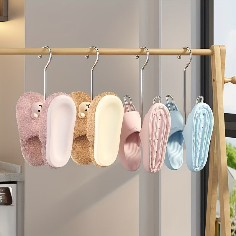 Three stainless steel shoe rack hangers designed for space-saving storage and drying in closets. Perfect for home and laundry organization, storing shoe boxes, household accessories, and drying racks.