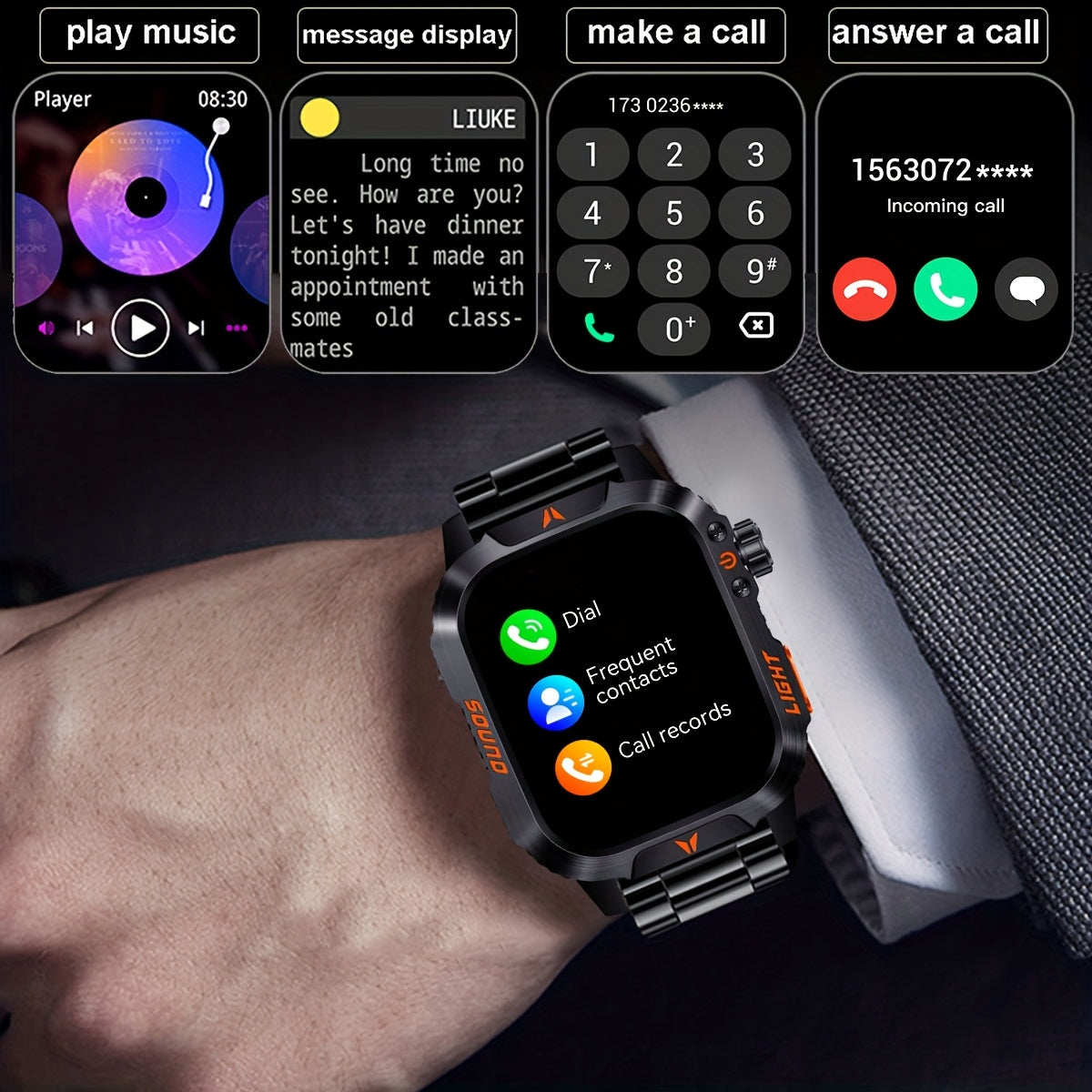 Coiusor Men's Smartwatch: HD Touch Screen, LED Flashlight, 100+ Sports Modes, Dial Support, Calorie & Pedometer Tracker.