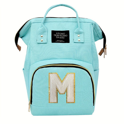 Initial Chenille Letter Backpack for Mom, Stylish Diaper Bag and Travel Backpack with Multifunctional Features