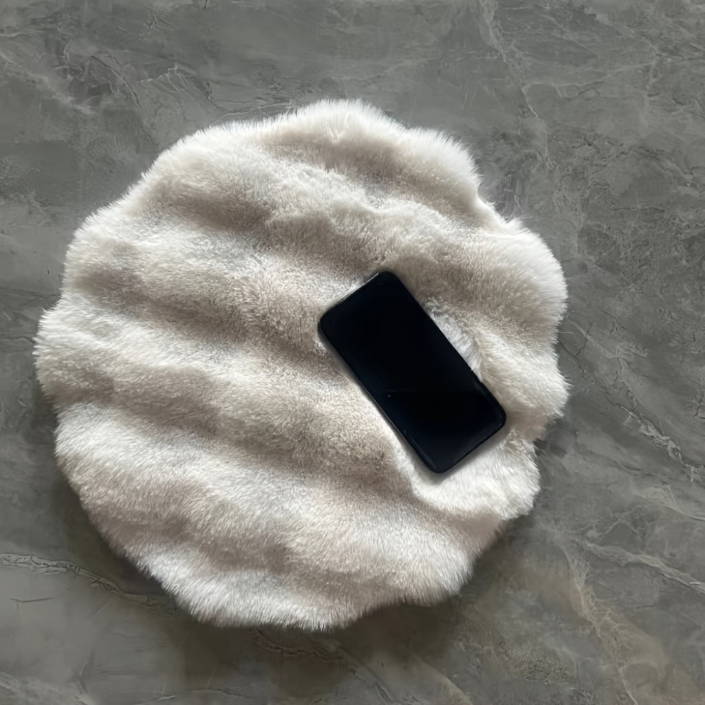 Machine Washable 1PC Faux Rabbit Fur 3D Bubble Texture Rug Pad with Non-Slip Round Design - Solid Color, Fade Resistant, Fluffy Medium Pile, Ideal for Chairs, Floors, and Pets - Made of Durable Polyester