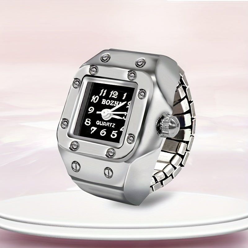 Men's Quartz Watch Ring Watch with Rectangular Digit Dial, Artificial Jewelry Gift.