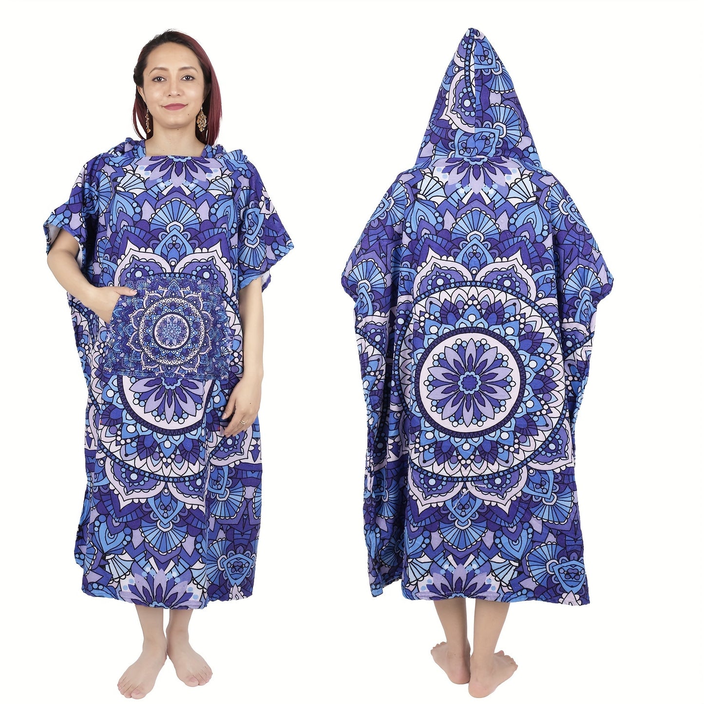 1pc Hooded Bathrobe with multiple styles, soft absorbent pajamas loungewear that can be worn as a bath towel, beach blanket with pocket, long robe for home, beach, or outdoor activities, and can also be used as a sauna kilt or spa wrap for women.