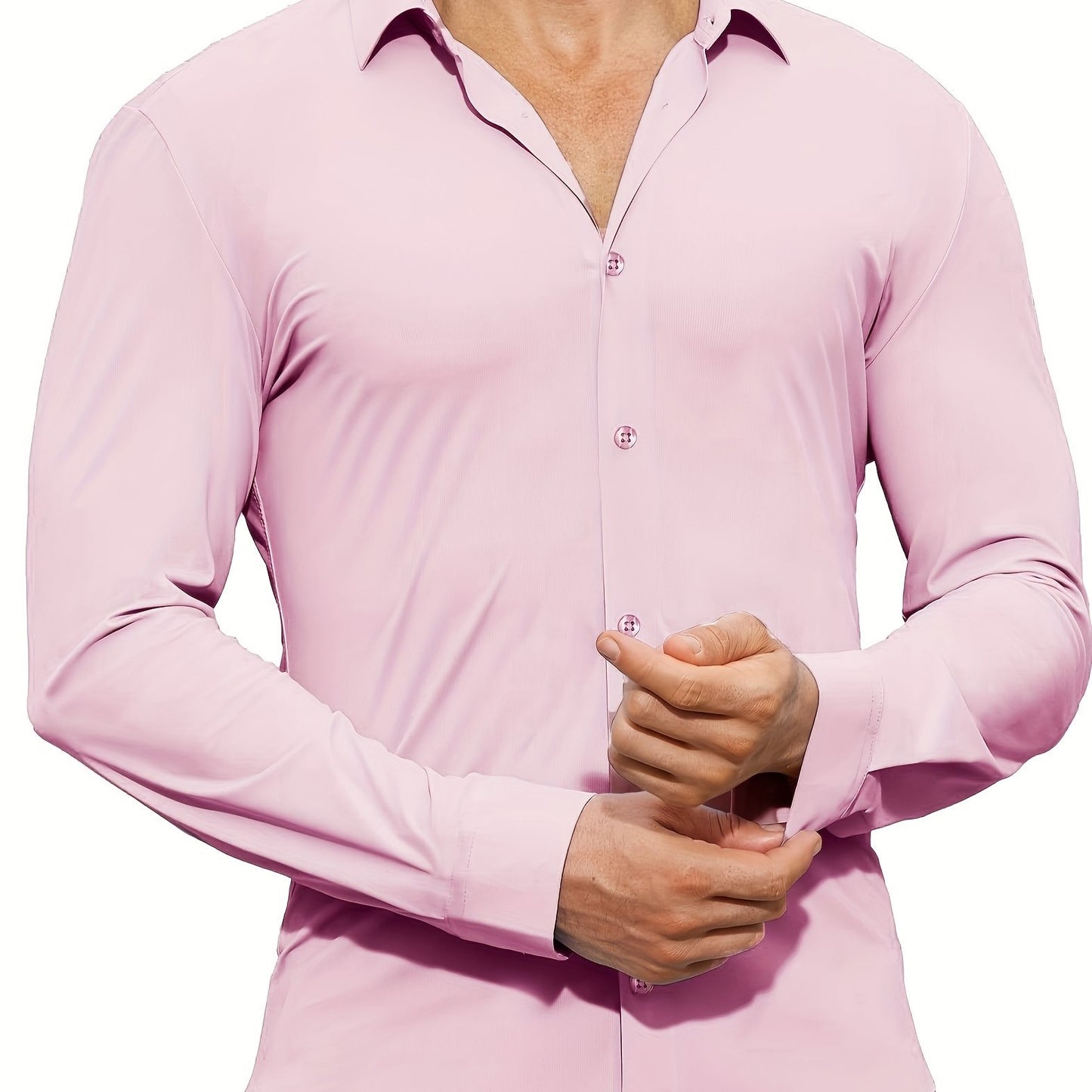 Men's Solid Color Long Sleeve Lapel Shirt, Perfect Casual Gift