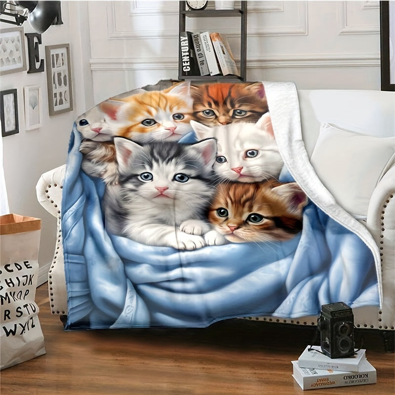 Warm Kitten Thin Blanket- 1 Piece Lightweight Flannel Throw perfect for Sofa, Bed, Travel, Camping, Living room, Office, Couch, Chair, and Bed.