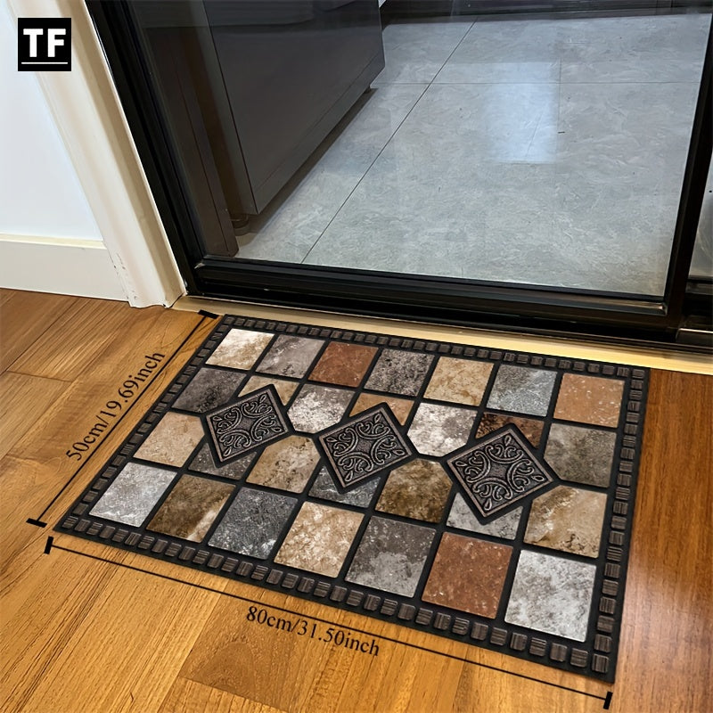 Antique Geometric Stone Tile Carpet - Crystal Velvet Print Material - Machine Washable and Easy to Clean - Non-slip Fashionable Floor Mat and Area Rug for Living Room, Bedroom, Kitchen, Laundry Room, and Home Office - Perfect Christmas Gift