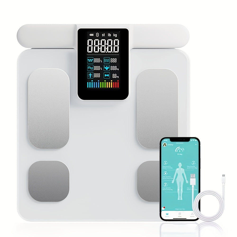 1pc ICOMON Wireless Smart Body Scale with High Precision Health and Weight Measuring, Rechargeable Lithium Polymer Battery, USB Charging, ≤36V Operating Voltage.