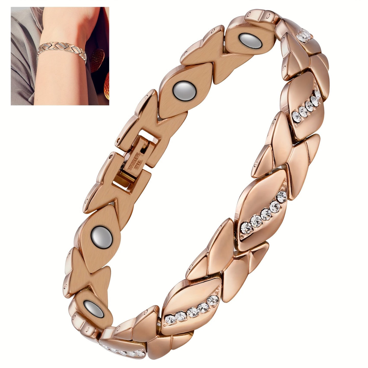 1-piece Women's Titanium Steel Magnetic Bracelet, Adjustable Length with Sizing Tool included, Stylish and Fashionable Design, Ideal Christmas Gift, Suitable for Everyday Wear in any season.