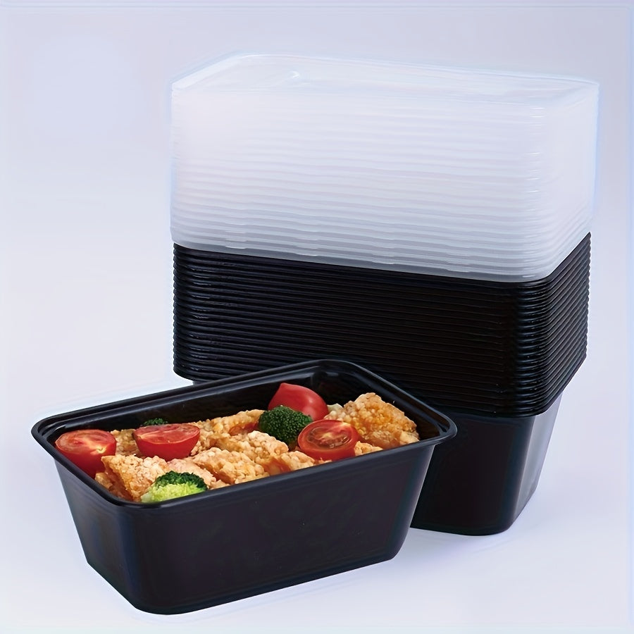 Set of 10 containers, each 35oz. These meal prep containers are microwaveable and come with lids. They are leakproof, stackable, and disposable bento boxes perfect for healthy meals and on-the-go foods.