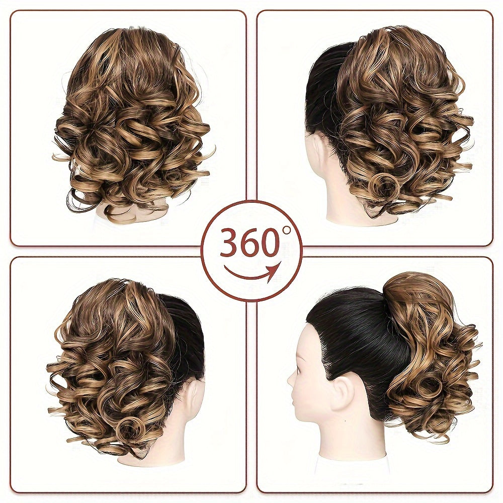 Luxurious curly wavy claw ponytail extensions made with premium synthetic clip-ins for instant volume and versatile style, ideal for everyday fashion and special occasions.