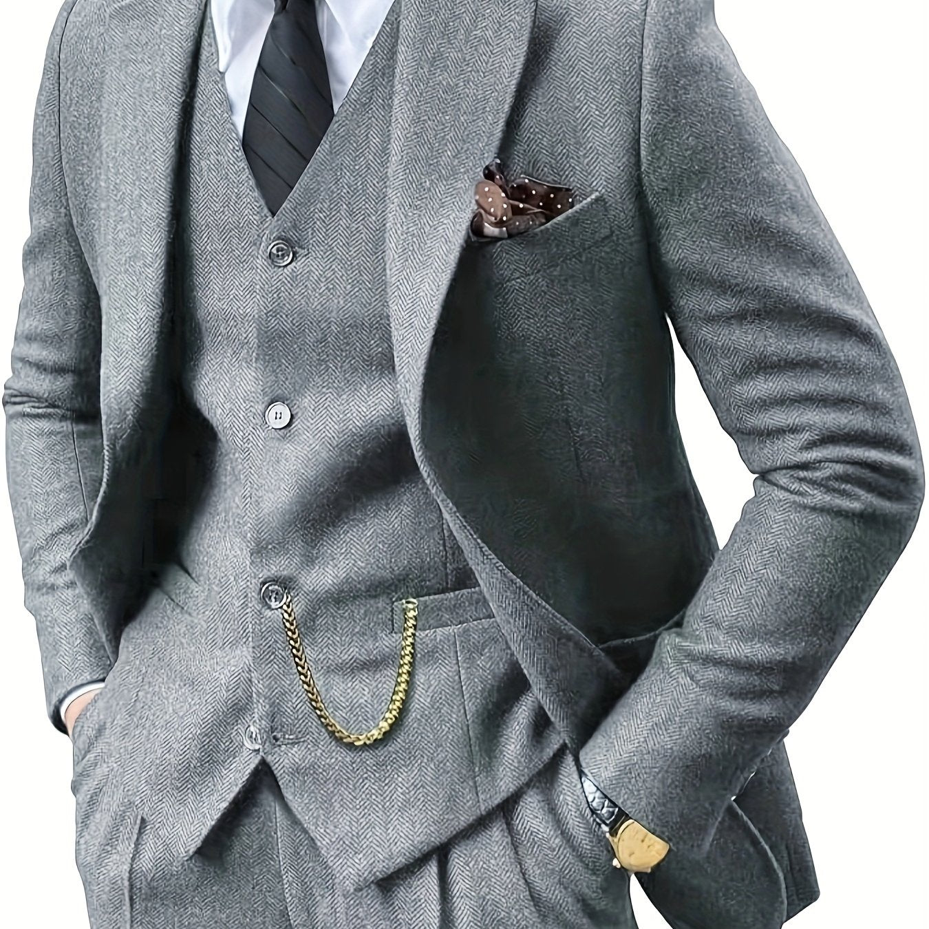 Men's 3-piece retro herringbone suit