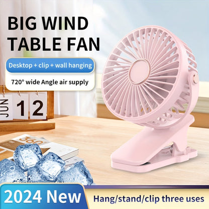 Stay Cool Anywhere with the QIANGDETAI Portable Clip Fan - 360° Rotation, High-Velocity Power, Rechargeable 800mAh Battery, USB Charging, and Quiet Operation - Ideal for Dorms, Bedrooms, Offices, and Improved Air Circulation