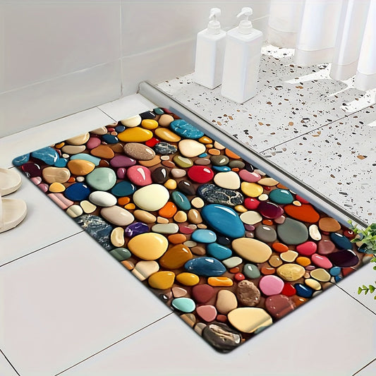 Vibrant Pebble Design Ultra Absorbent Sponge Mat hammom, oshxona, yotoqxona uchun - sirpanmaydigan, yuviladigan uy dekorasi gilami, hammom mato