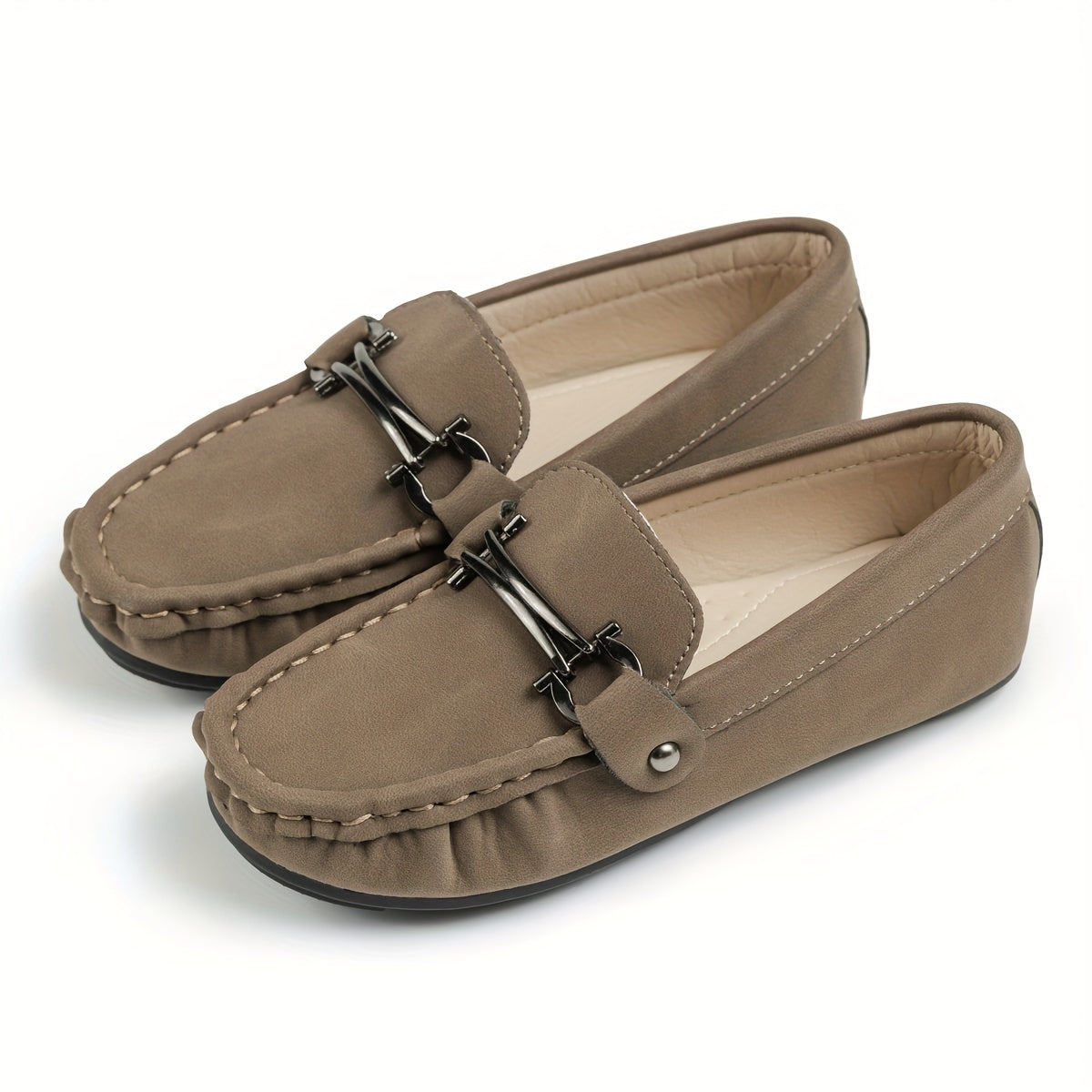 Boys' slip-on loafers in black and brown, suitable for all activities.