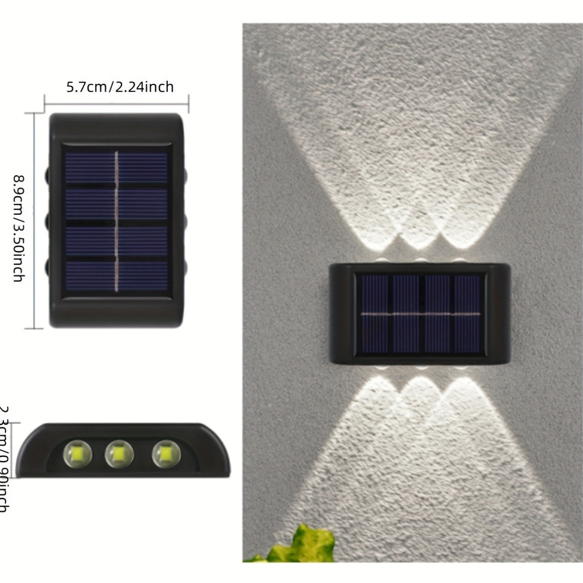 Outdoor 2-Pack Solar Wall Lights, 6LED Warm and Cold Dual Color, Intelligent Light Control, Plastic Shade, Solar Powered, Nickel Battery, for Garden, Courtyard, Street Landscape, Wedding