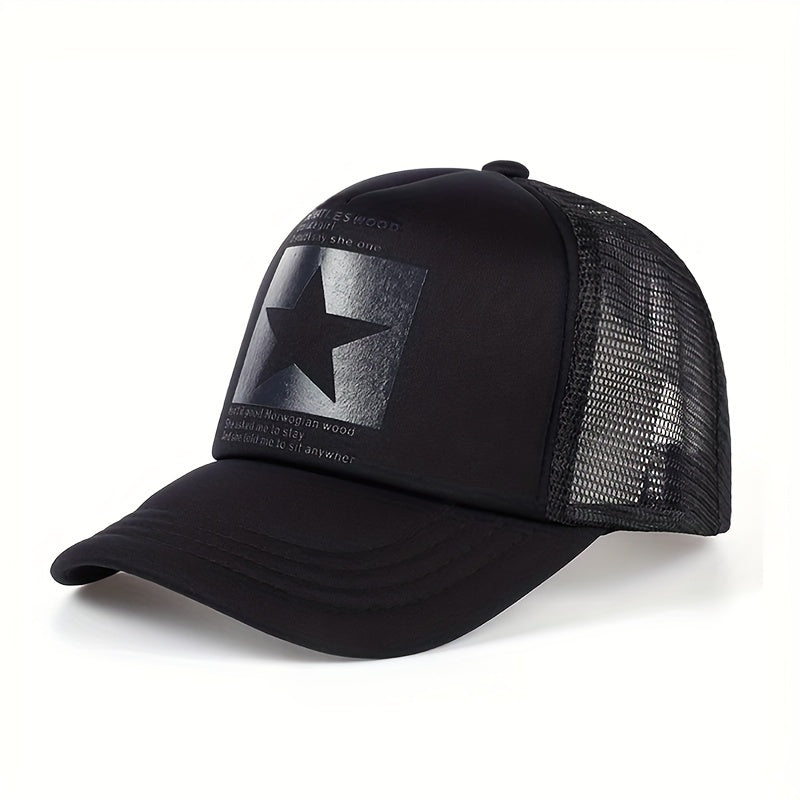 Pentagram Print Unisex Trucker Hat, Breathable Mesh, Lightweight Baseball Cap for Men and Women