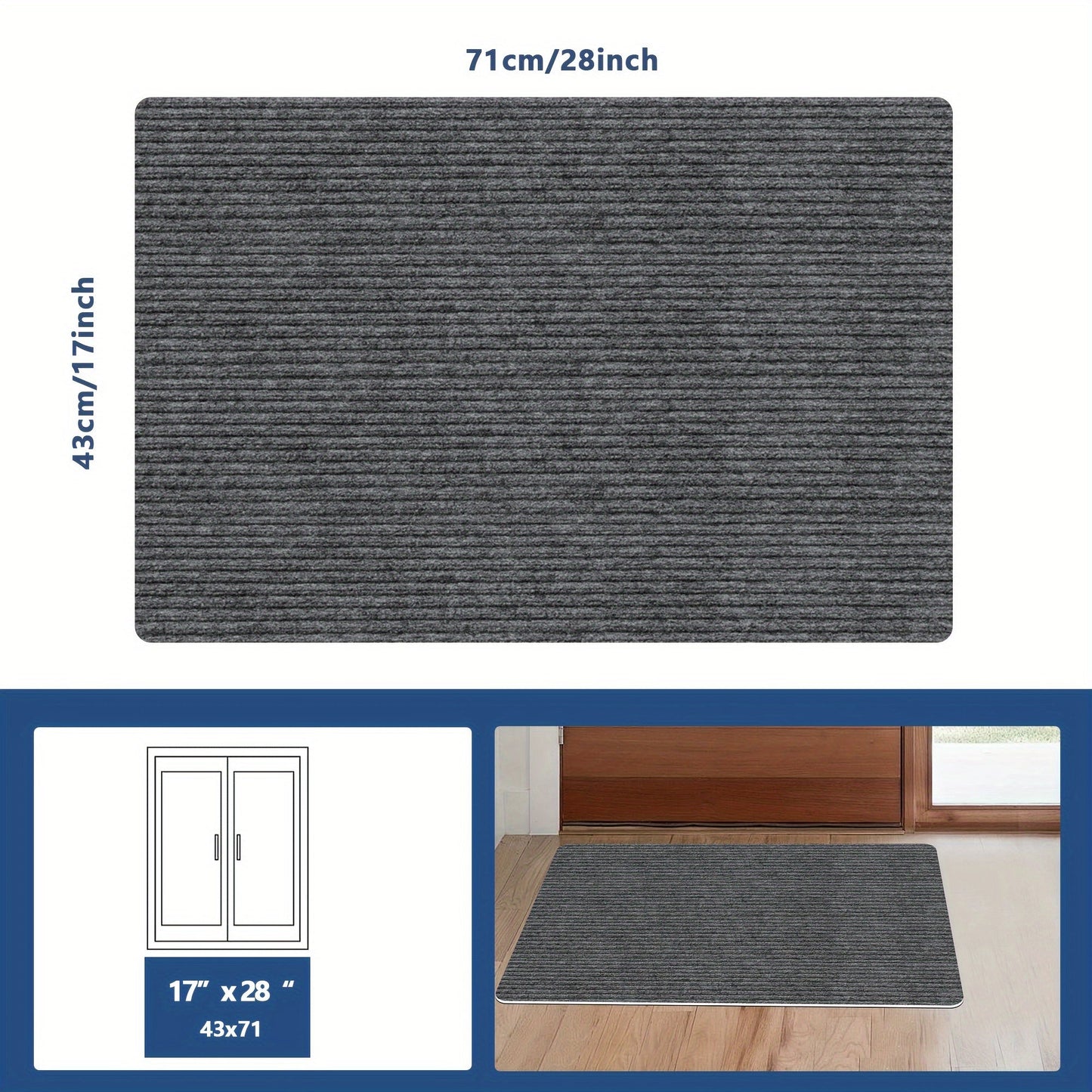 Ultra-absorbent 1pc door mat with non-slip backing - Long-lasting and machine washable to combat dust, water, and sand - Ideal for main entrances, back doors, bedrooms, kitchens, and offices.