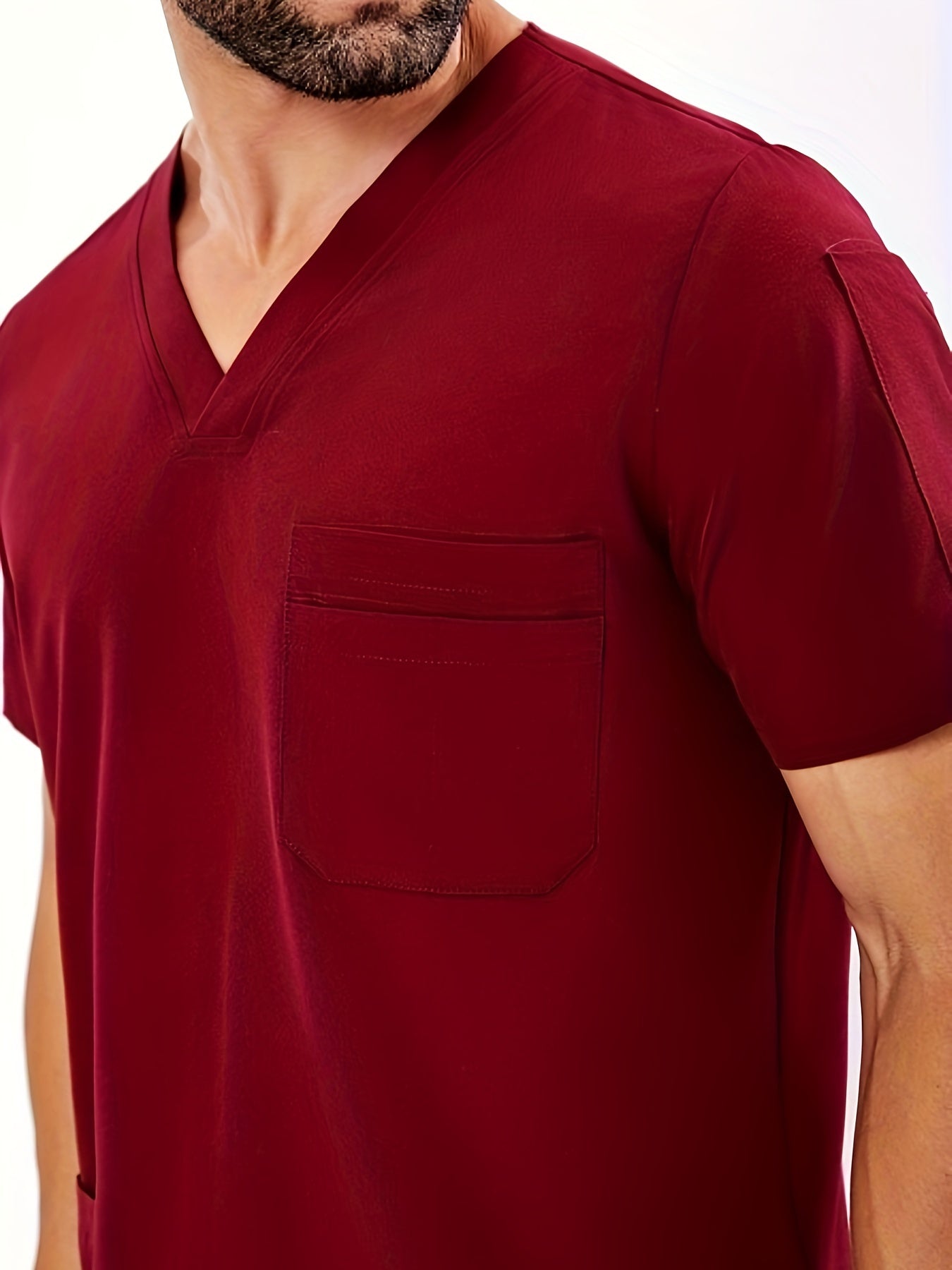 Summer V-neck workwear set for men with 4 pockets.