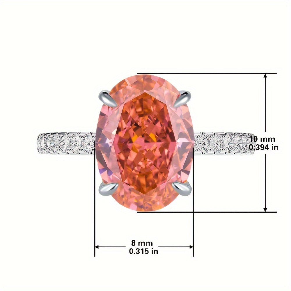 Introducing the MEETMAY S925 Classic Ring in Papalacha Lotus Pink, featuring a high-quality synthetic cubic zirconia ice cut oval measuring 8x10mm. This elegant Western-style ring is versatile for all seasons, perfect for daily wear or special occasions