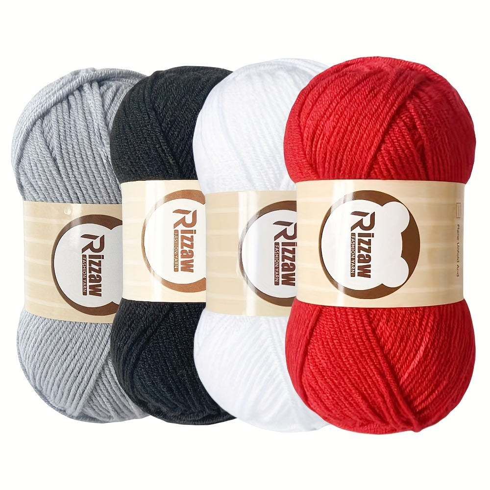 Morandi color set with 4 strands of yarn for crochet projects, including blanket, clothes, tote bag, and slippers. Each strand is 50g.