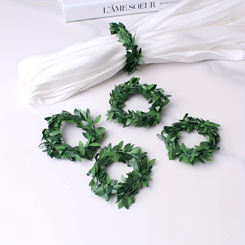 10 Green Leaf Rattan Shaped Napkin Rings for various occasions and table decoration, perfect for St. Patrick's Day festivities.