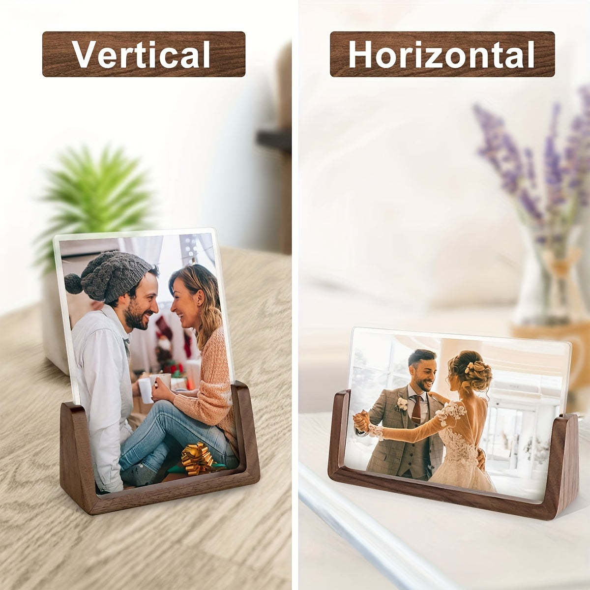 Enhance Your Décor with Rustic Wooden Picture Frames - Available in 4x6 & 7x5 Sizes. Featuring a Stylish Country Design with Walnut Base and HD Shatterproof Acrylic Cover for Tabletop or Bedroom Display. Enjoy Free Photo Printing Included!