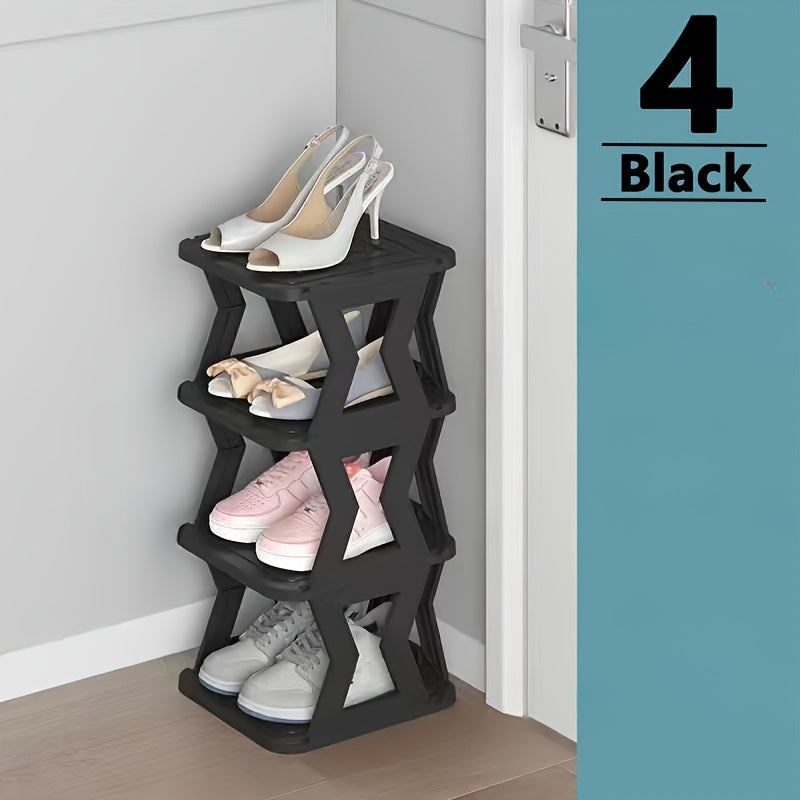 Black Space-Saving Vertical Shoe Rack with 1 Set - Multi-Layer Plastic Storage Organizer, Easy Assembly without Screws Needed, Floor Mount for Bedroom, Doorway, Living Room