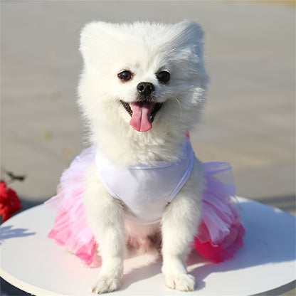 Pink and blue heart lips tulle dog dress, suitable for small to extra-small breeds in spring, summer, and fall.