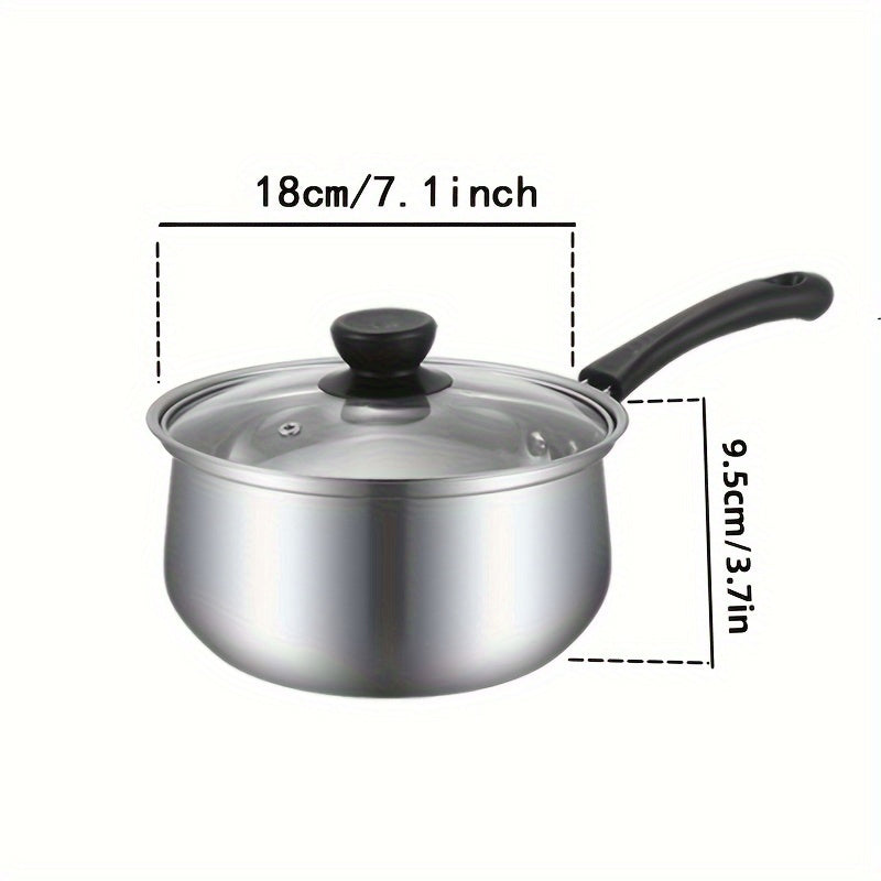 304 Stainless Steel Food Grade Soup Pot with Thickened Bottom for use on Induction Cooker. Can be used as a General Soup Pot, Small Milk Pot, or Complementary Food Glass Cover. Features a Single Handle Milk Pot and a Double Ear Soup Steaming Pot. Perfect