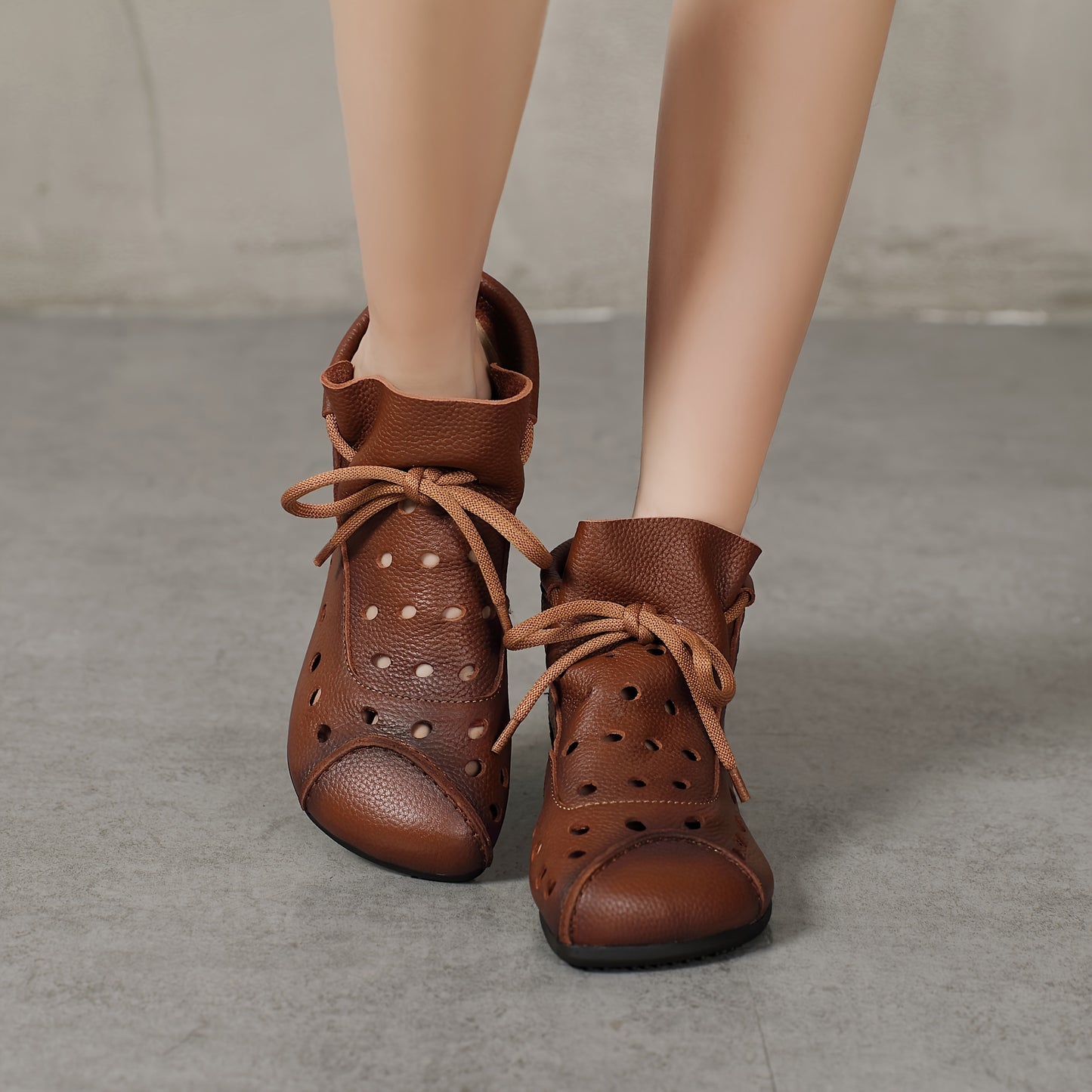 Flat lace-up shoes for women with a hollow out design, perfect for casual summer wear.