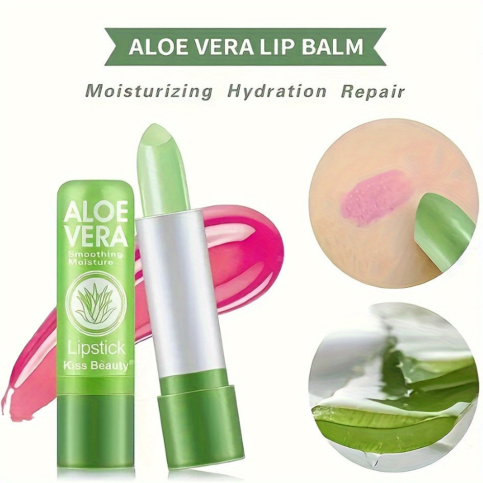 Aloe Vera Color-Changing Lipstick in Berry, Pink, and Red - Moisturizing, Long-Lasting, Non-Fading