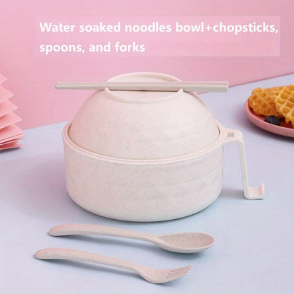 Microwave-safe Ramen Cooker Set with Handle, 820ml - Includes Spoon, Chopsticks, Fork - Great for Dorms & Apartments