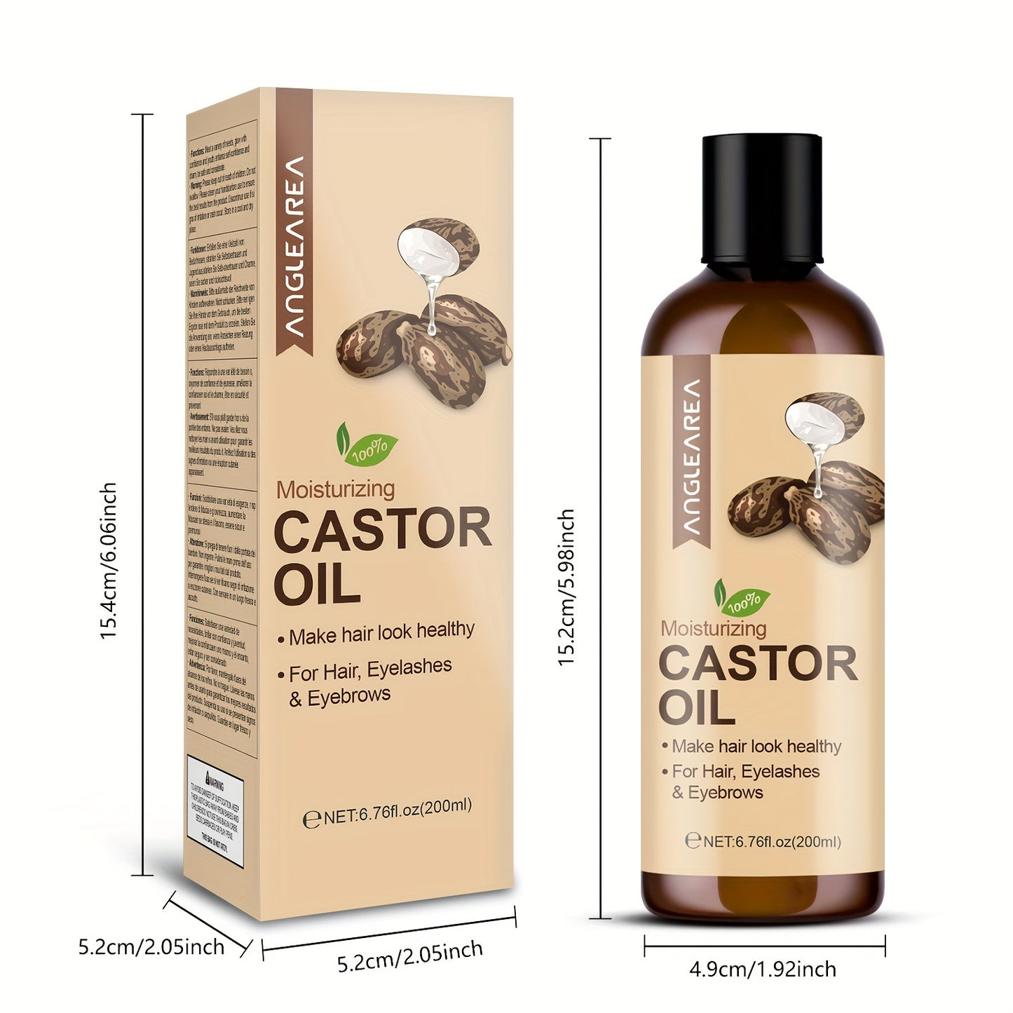 200ml Castor Oil for Hair, Eyelashes, Eyebrows & Skin, Cold-Pressed Unrefined