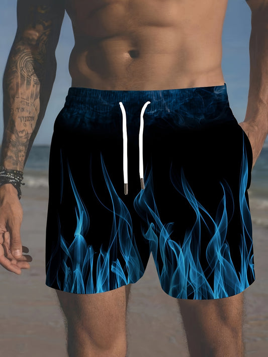 Men's Plus Size Flame Print Board Shorts for Summer