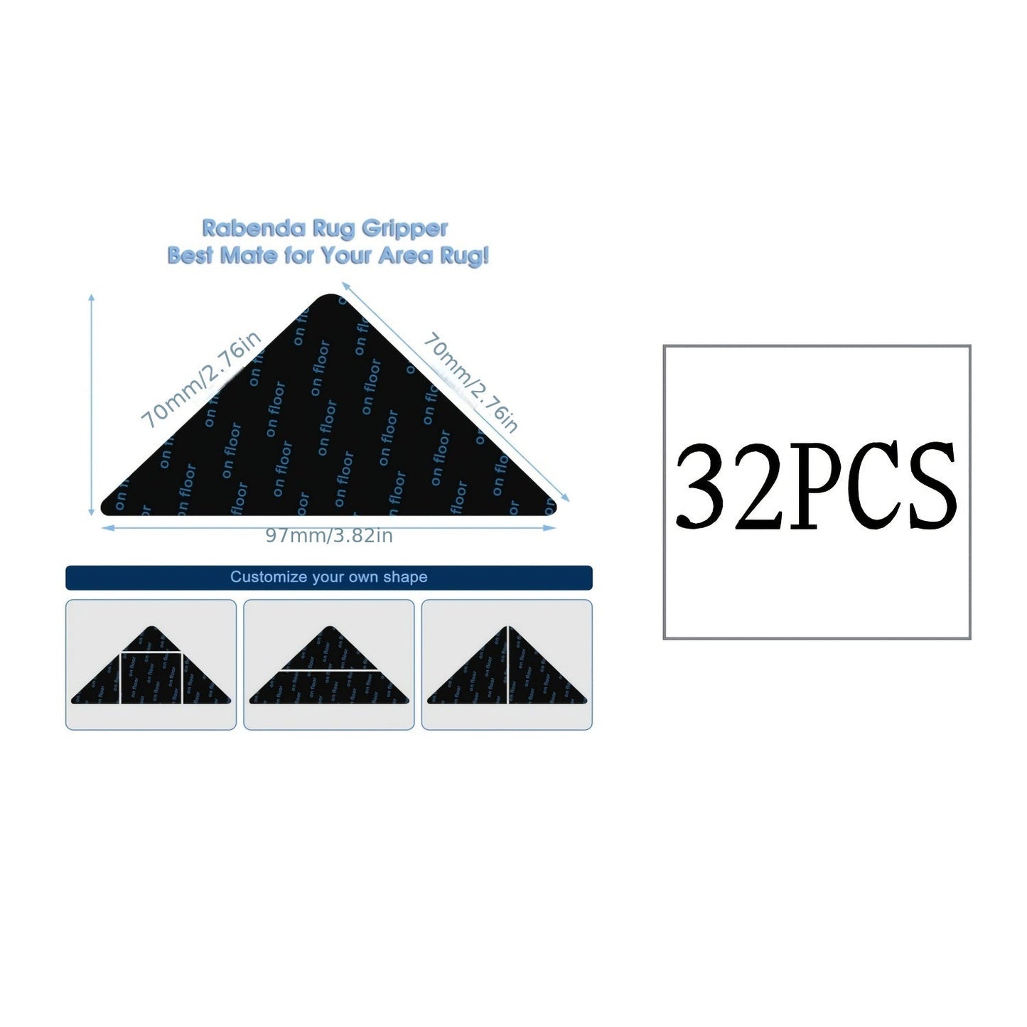 Prevent Sliding and Curling with our Advanced Anti-Slip Carpet Fixer - Available in 12pcs, 32pcs, and 34pcs. These Double-Sided Washable Stickers in Black are Suitable for Living Room, Dining Room, and Bathroom Carpets.