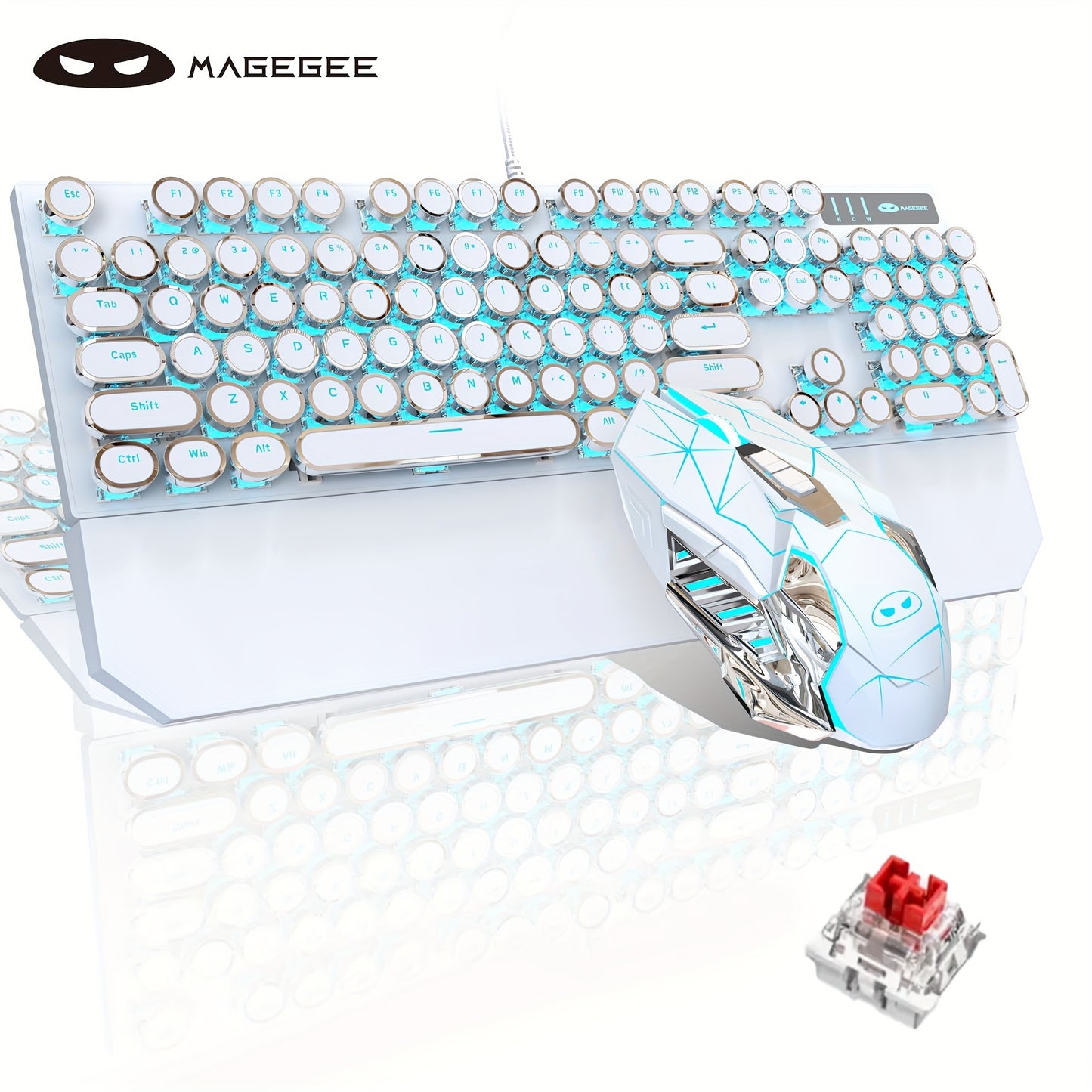 MageGee Typewriter Mechanical Gaming Keyboard with RGB Rainbow Backlit Round Keycaps suitable for Game and Office use on Windows, Laptop PC, and Mac.