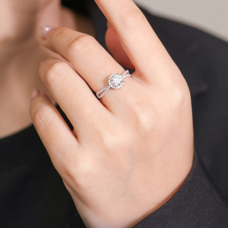 Luxurious Moissanite Engagement Ring for Women, Featuring an Alloy Band and Sparkling Stone. This Elegant Bridal Jewelry is Ideal for Valentine's Day and Special Occasions. With its Explosive, High-End Design, Broken Brick Detailing, and Sexy Luxury