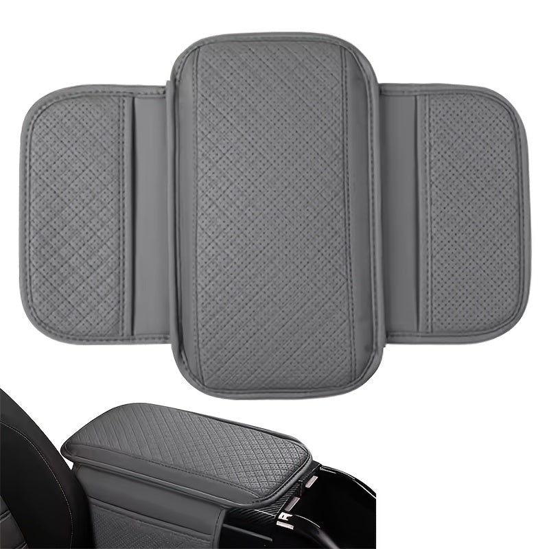 PU Leather Car Armrest Cushion with Memory Foam, Dual Storage Pockets, Elbow Support Pad, Anti-Scratch, Wear-Resistant, Breathable Design, Interior Accessory.