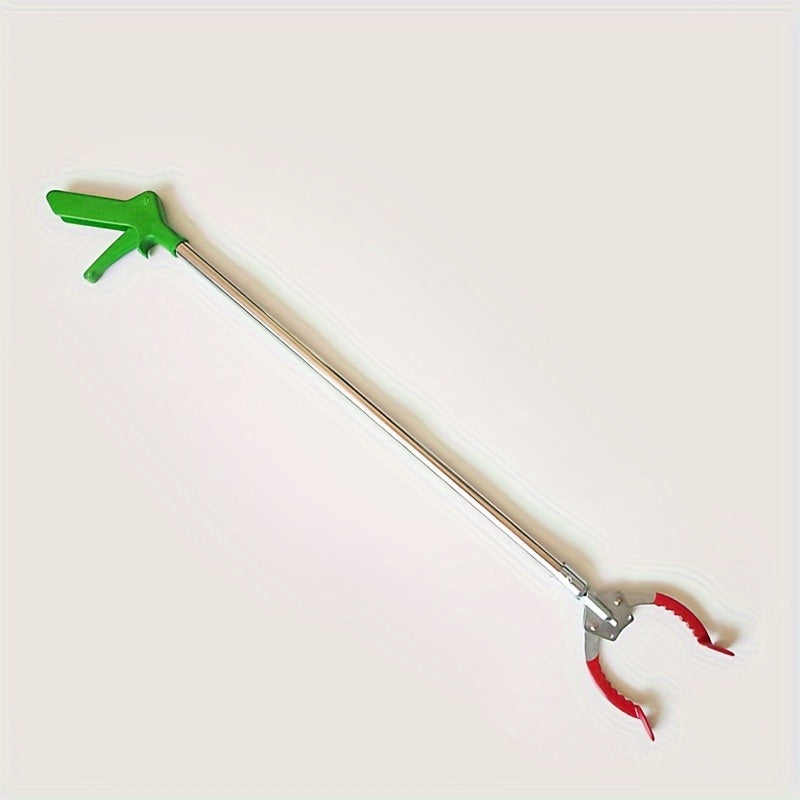 Lightweight trash picker tool with an EasyGrip design for elderly individuals. Made with a combination of metal and plastic materials for efficient litter collection. Helps to easily pick up trash and keep your surroundings clean.