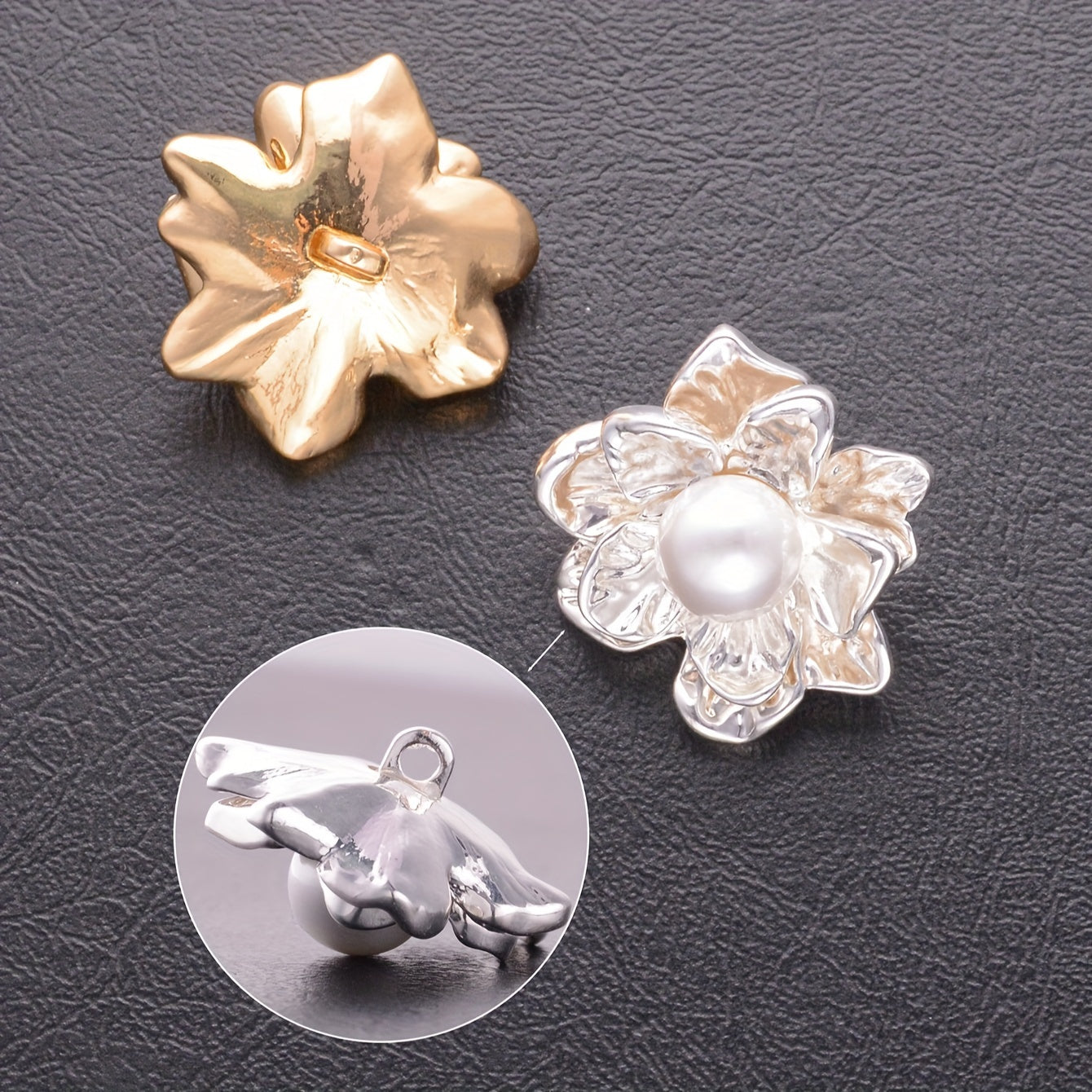 Set of 3 Fashionable Pearl Flower Buttons, Made of Alloy, featuring a Simple and Novel Style. Ideal for DIY Hand Sewn Decoration for Shirts, Sweaters, Coats, Jackets, Bags, Hats, and Bouquets. Perfect for Women's Novelty Pins and Brooches.