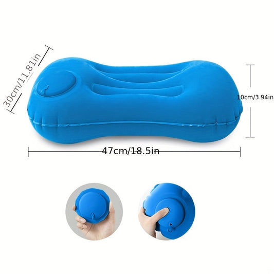 Inflatable Pillow for Travel, Home, and Camping - Portable, Foldable, Comfortable Press-Type Design, in Blue