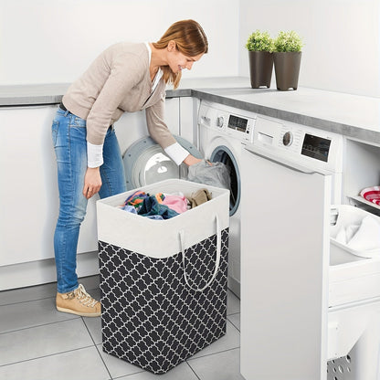 Upgrade your laundry game with the chic 75L Waterproof Laundry Hamper. Featuring a collapsible freestanding design with a trendy geometric pattern, this hamper has extended handles for effortless carrying. Perfect for storing clothes and toys in dorms