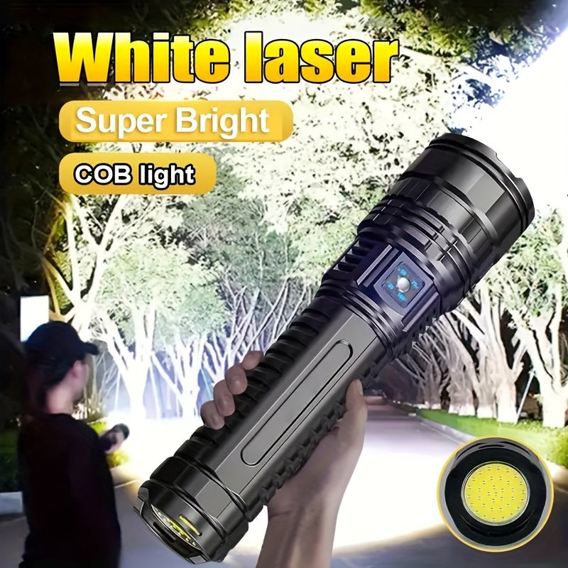 Ultra-Bright 1500 Lumens LED Flashlight with USB Rechargeable Battery, Zoomable COB Tail Light, 4 Modes for Camping, Hunting, and Outdoor Adventures.