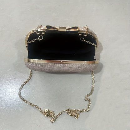 Stylish evening bag with shiny diamonds, perfect for women's parties, can be worn as a crossbody with metal chain