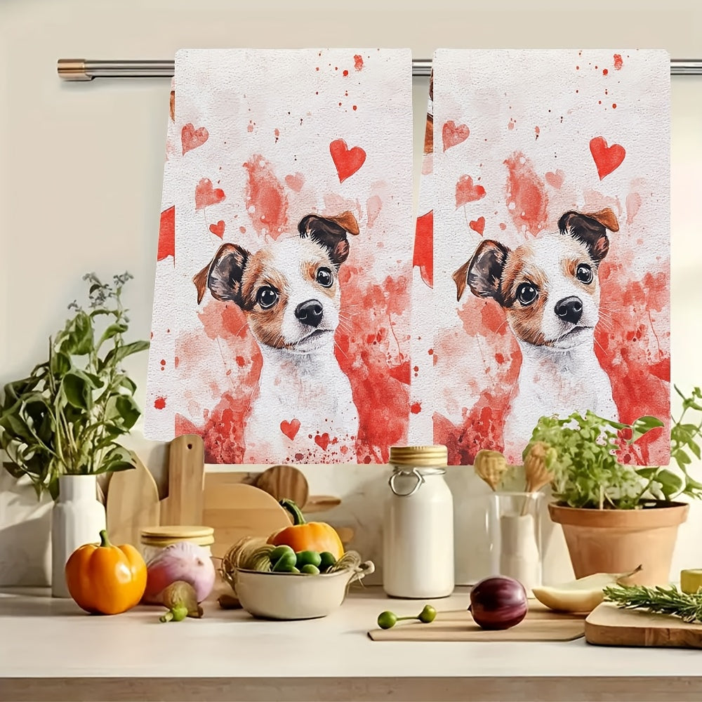 Perfect for pet owners, this set of 2 ultra-soft kitchen towels is ideal for announcing a pregnancy on Valentine's Day. Measuring 40.64x60.96 cm, these highly absorbent dish towels are machine washable and perfect for holiday decoration.