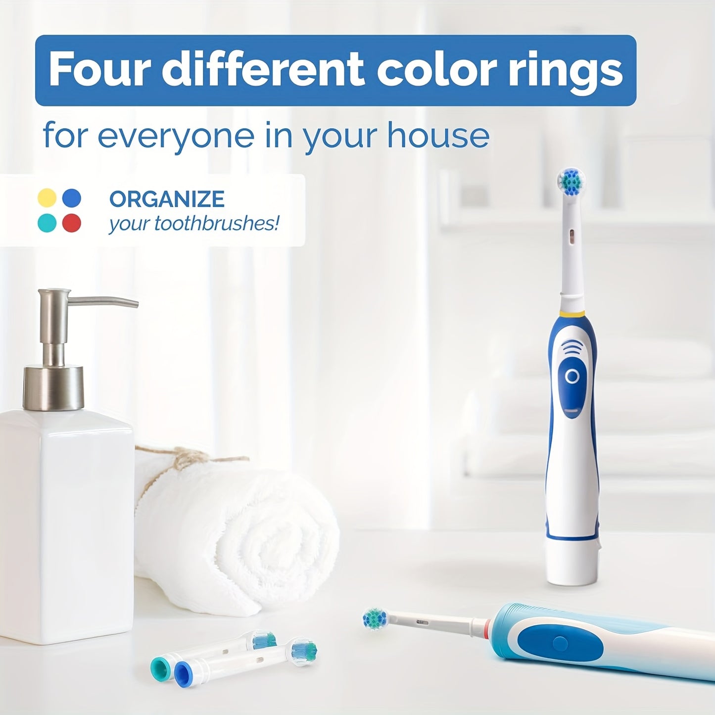 Electric toothbrush replacement heads for Oral B models are available in packs of 4, 8, or 16.