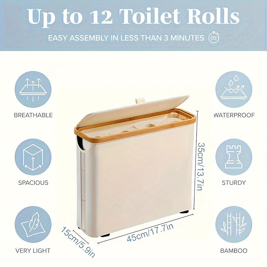 Bohemian Style Bamboo Toilet Paper Storage Basket - Stylish Rectangular Organizer with Multiple Compartments for Bathroom Essentials, Compatible with Different Room Styles, Versatile and Practical Storage Solution for Bathroom and Laundry